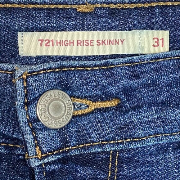 Levis 721 High Rise Skinny Jeans Womens Size 31 Distressed Blue Denim - Picture 5 of 7